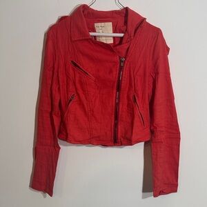 Free People Bold Red Moto Jacket